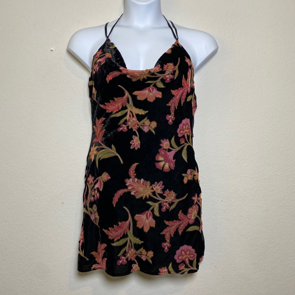Stradivarius Velvet Floral‎ Mini Dress Halter Cowl Neck Party Cocktail Medium
